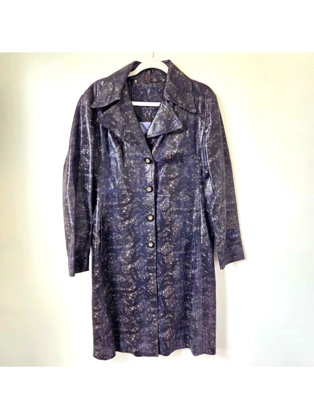 Vintage Davoucci Leather Trench Coat in Snakeskin Pattern Women's Size Large